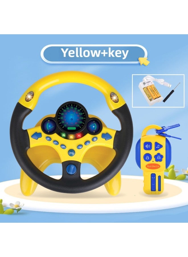 Copilot Steering Wheel Simulation Driving Simulation Steering Wheel Large Children Early Education Enlightenment Fun Toy With Base-Color:Yellow Steering Wheel Key 【with Charging Kit】】 - Image 1