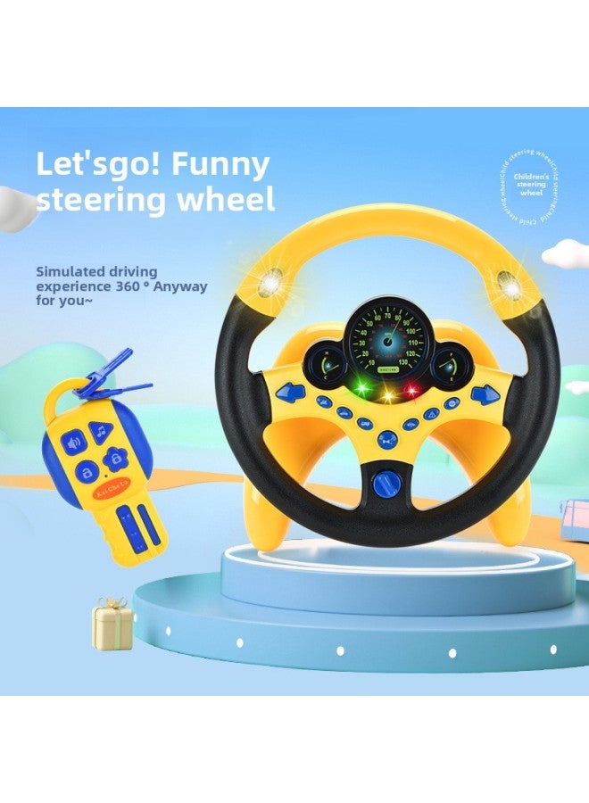 Copilot Steering Wheel Simulation Driving Simulation Steering Wheel Large Children Early Education Enlightenment Fun Toy With Base-Color:Yellow Steering Wheel Key 【with Charging Kit】】 - Image 2