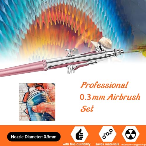 crpen Airbrush Kit Portable Airbrush Accessories Air Brush Kit with Air Compressor 0.3 mm Needles Air Brush Gun Set for Painting,Model,Cake Decorating，Makeup，Nail Art (Pink -0.3 Nozzle) - Image 4