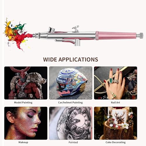 crpen Airbrush Kit Portable Airbrush Accessories Air Brush Kit with Air Compressor 0.3 mm Needles Air Brush Gun Set for Painting,Model,Cake Decorating，Makeup，Nail Art (Pink -0.3 Nozzle) - Image 3
