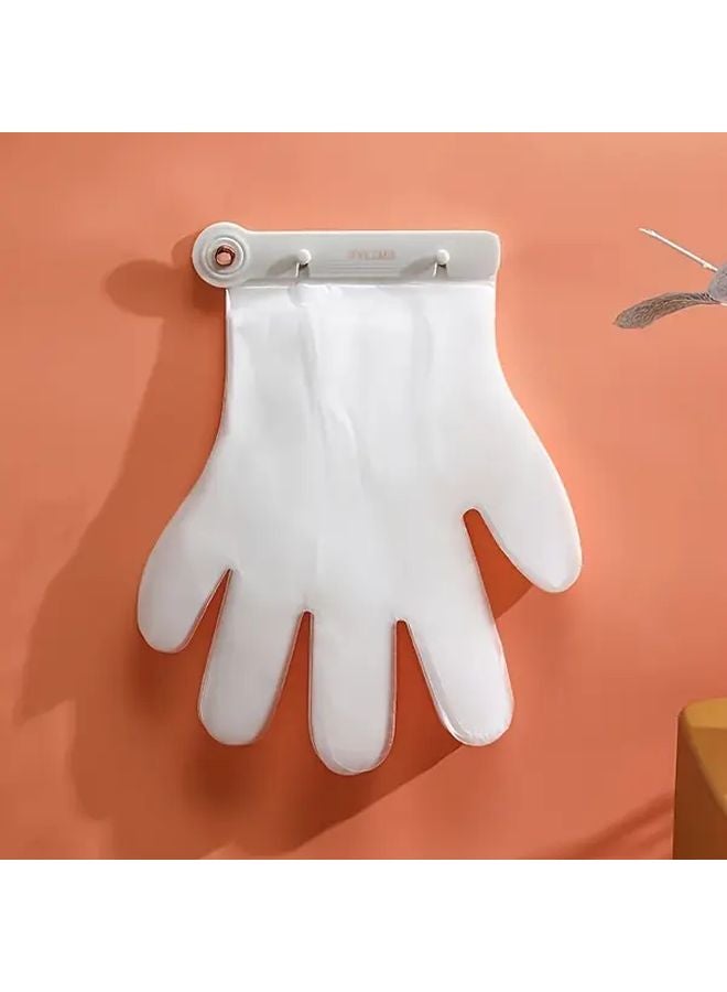 100 Pcs White Disposable Thick Gloves With 1 Storage Clip Wall Mounted Kitchen Glove Holder - Image 1