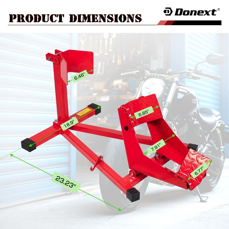 Donext Motorcycle Front Tire Chock, Adjustable Motorcycle Wheel Chock, 1500 lbs Heavy Duty Wheel Stand for 17"- 21" Wheels, Motorbike Front Chock Trailer Stand(Red) - Image 2