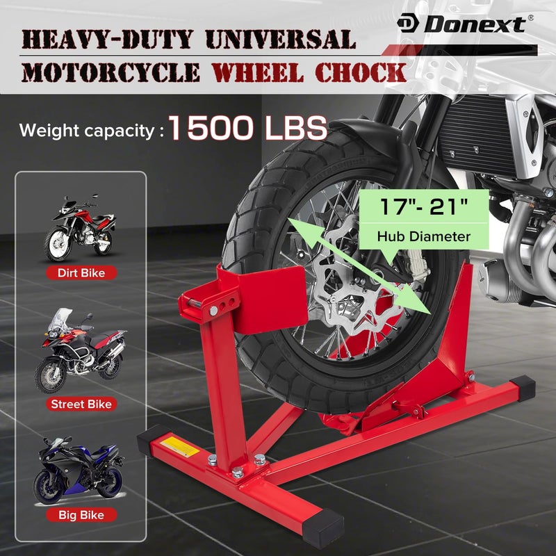 Donext Motorcycle Front Tire Chock, Adjustable Motorcycle Wheel Chock, 1500 lbs Heavy Duty Wheel Stand for 17"- 21" Wheels, Motorbike Front Chock Trailer Stand(Red) - Image 3