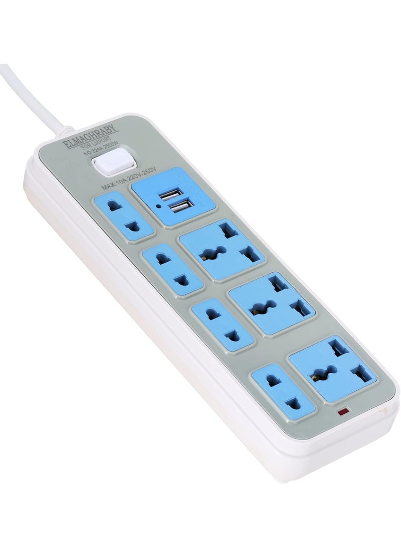 ELMAGHRABY power strip 3 triple output + 2 dual output + 2 usb output 1.5 m 220v-white - Image 2