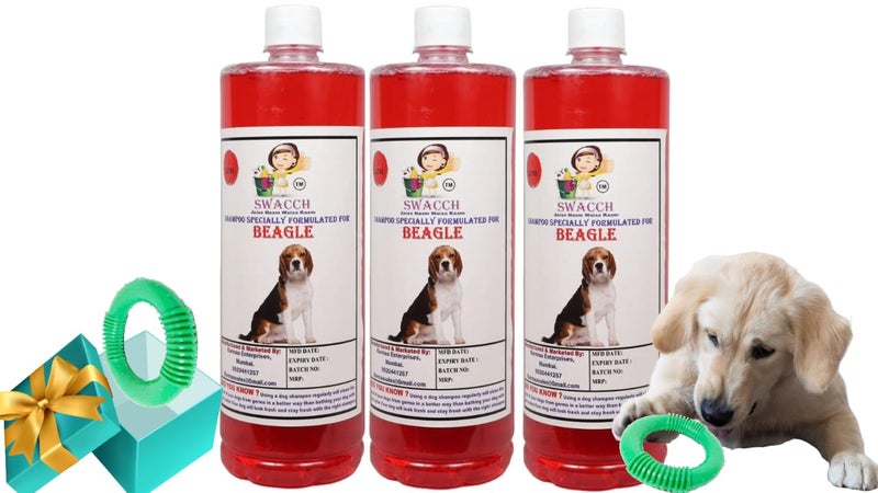 swacch Shampoo | Puppy Safe Shampoo | PH Balanced | Beagle Dog Shampoo 1 Litre Pack of 3 Jasmine + | O PVC Ring Rubber Chew Toy | Teething Chew Toy I Dental Teething I Durable I Combo Pack - Image 1