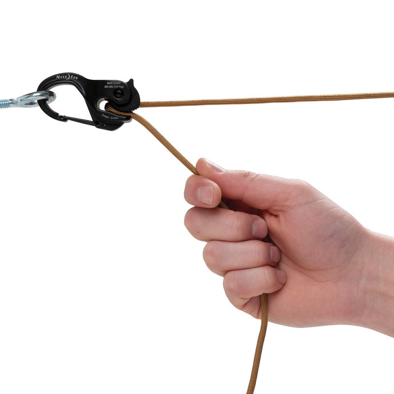 Nite Ize CamJam XT Aluminum Rope Tightener - Versatile Tie Down Cam Mechanism with Carabiner Clip - Secure Hiking Gear Essential - Rope Tie Down Accessory - Black/Coyote - Image 5