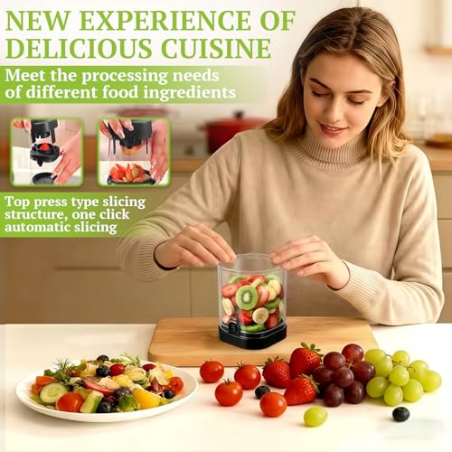 Hendiy Strawberry Slicer with Stainless Steel Blades | Egg & Fruit Slicer Cup for Banana, Cucumber, Mushroom | ABS Detachable Kitchen Gadget - Precision Berry Cutter Tool (Black, 1-Pack) - Image 5