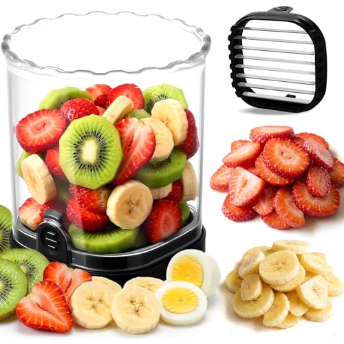 Hendiy Strawberry Slicer with Stainless Steel Blades | Egg & Fruit Slicer Cup for Banana, Cucumber, Mushroom | ABS Detachable Kitchen Gadget - Precision Berry Cutter Tool (Black, 1-Pack) - Image 1