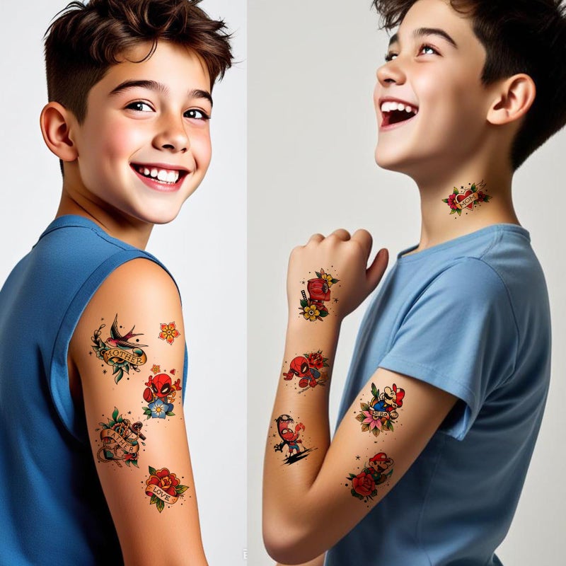 Roarhowl 53 tattoo sets,American retro tattoos,Superhero Temporary Tattoos for Kids and Adult,retro and innovative designs, beautiful small tattoos, temporary tattoos for adults and kids (53 Superhero) - Image 4