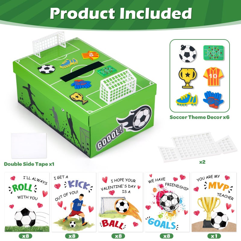 Gloween Soccer Valentines Day Box and Cards for Kids Classroom School Exchange, Great Valentines Gifts Party Favors for Boys Girls (1 Soccer Field Box, 32 Valentine Cards, 1 Teacher Card) - Image 3