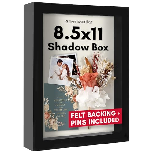 Americanflat 8.5x11 Shadow Box Frame with Shatter-Resistant Glass - Silhouette Collection - Large Shadow Box Display Case for Tabletop and Wall Display - Black with Soft Felt Back - Image 1
