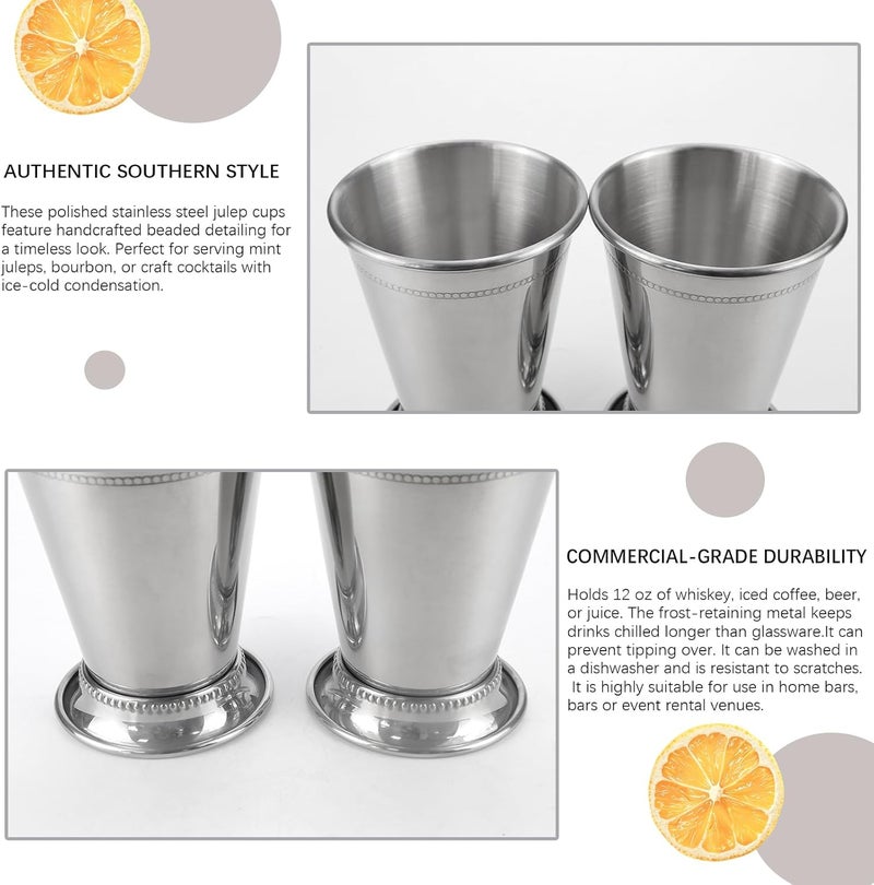 LCJAOF Set of 2 Mint Julep Cups - 12 oz Classic Stainless Steel with Beaded Trim, Silver Metal Cocktail Cups for Whiskey, Bourbon, Beer - Elegant Barware for Wedding, Home&Restaurants - Image 3