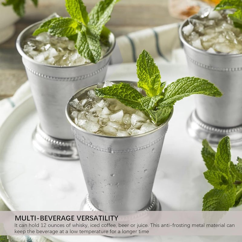 LCJAOF Set of 2 Mint Julep Cups - 12 oz Classic Stainless Steel with Beaded Trim, Silver Metal Cocktail Cups for Whiskey, Bourbon, Beer - Elegant Barware for Wedding, Home&Restaurants - Image 4
