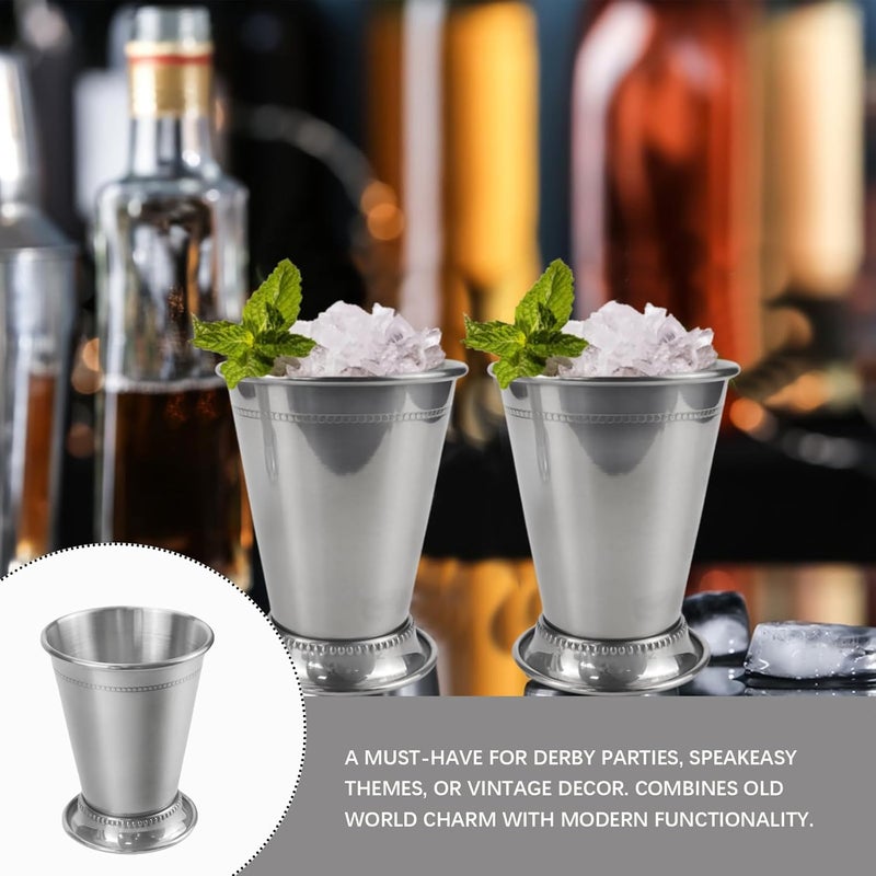 LCJAOF Set of 2 Mint Julep Cups - 12 oz Classic Stainless Steel with Beaded Trim, Silver Metal Cocktail Cups for Whiskey, Bourbon, Beer - Elegant Barware for Wedding, Home&Restaurants - Image 5