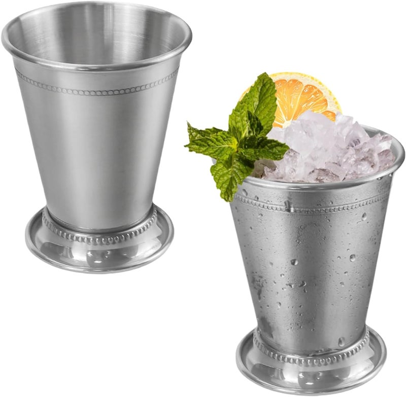 LCJAOF Set of 2 Mint Julep Cups - 12 oz Classic Stainless Steel with Beaded Trim, Silver Metal Cocktail Cups for Whiskey, Bourbon, Beer - Elegant Barware for Wedding, Home&Restaurants - Image 1