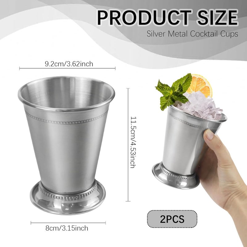 LCJAOF Set of 2 Mint Julep Cups - 12 oz Classic Stainless Steel with Beaded Trim, Silver Metal Cocktail Cups for Whiskey, Bourbon, Beer - Elegant Barware for Wedding, Home&Restaurants - Image 2