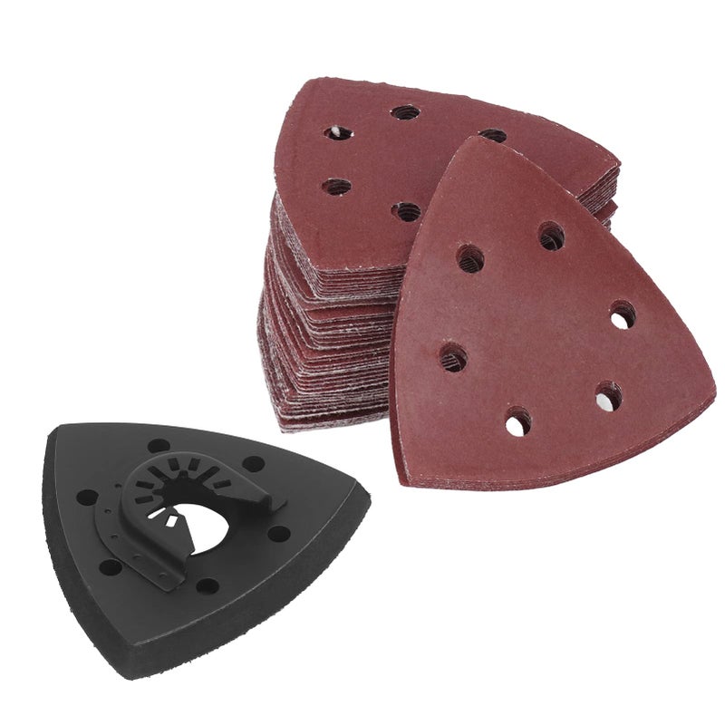 51PCS 3.5 Inch Triangle Sanding Pads Kit With 6 Holes 5 Grits For Wood Metal Dust Removal - Image 4