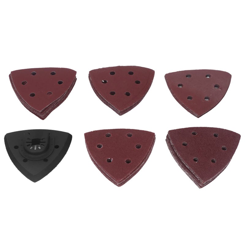51PCS 3.5 Inch Triangle Sanding Pads Kit With 6 Holes 5 Grits For Wood Metal Dust Removal - Image 2