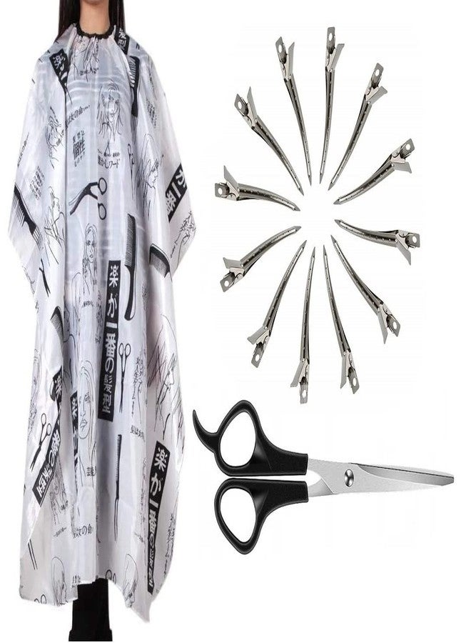 Uniqon Combo Of Hair Setting Silver Clip & Scissor Set With Printed Hair Cutting Sheet