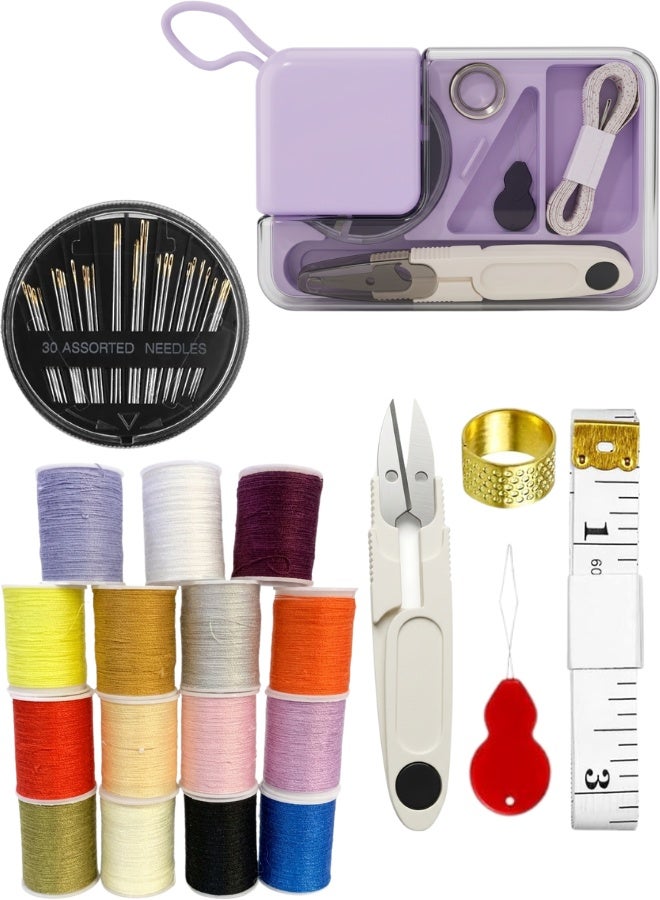 Complete Sewing Kit for Mothers, Grandmas, Women, Wives, Teen Girls, Beginners, Travelers – Portable Home and Travel Sewing Supplies Set with Assorted Color Threads, 30 Needles of Various Sizes, Small Thread Snips, Flexible Measuring Tape, Thimble Finger Protector, Needle Threader, Durable Transparent Plastic Case for Home, Dorm Room, Office, Quick Clothing Repairs, DIY Sewing Projects, Mother’s Day Gifts, Practical and Compact Sewing Accessories - Image 1