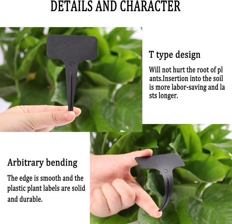 Whaline 100 Pcs Plastic Plant Labels Black T-Type Garden Stake Tags Waterproof Plant Markers Reusable Plant Signs for Outdoor Indoor Nursery Potted Plants Seed with A White Marker Pen (6 x 10 cm) - Image 4