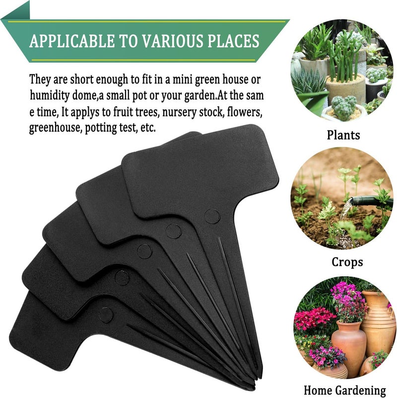 Whaline 100 Pcs Plastic Plant Labels Black T-Type Garden Stake Tags Waterproof Plant Markers Reusable Plant Signs for Outdoor Indoor Nursery Potted Plants Seed with A White Marker Pen (6 x 10 cm) - Image 3