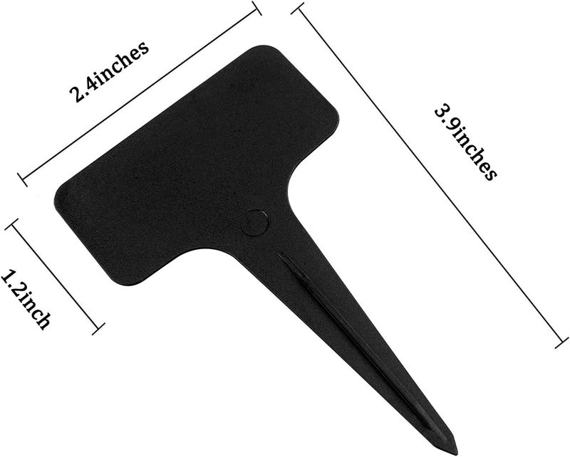 Whaline 100 Pcs Plastic Plant Labels Black T-Type Garden Stake Tags Waterproof Plant Markers Reusable Plant Signs for Outdoor Indoor Nursery Potted Plants Seed with A White Marker Pen (6 x 10 cm) - Image 2