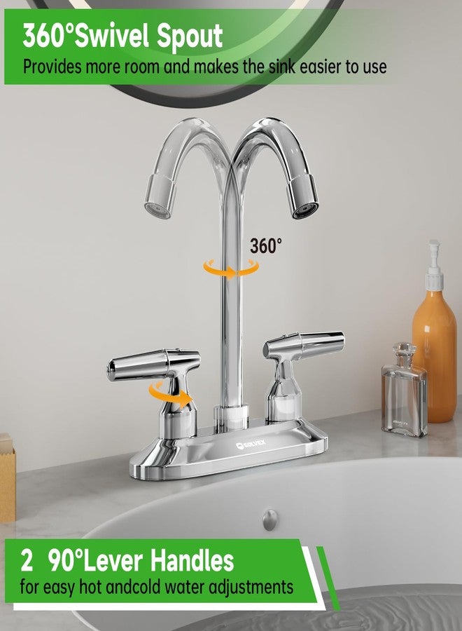 SOLVEX 2 Handle Bathroom Faucet 4 Inch Centerset Bathroom Sink Faucet,3 Hole Bathroom Faucet Chrome,Bathroom Basin Faucet with Deck Mounted Lever Handle,SP-40046 - Image 2