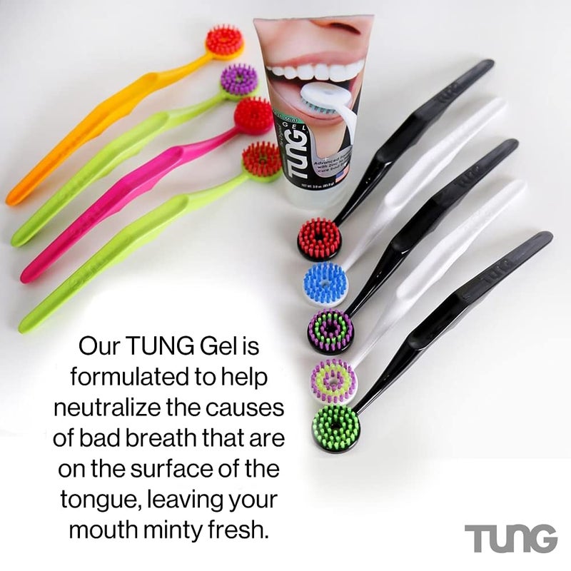 Peak Essentials The Original TUNG Brush Tung Plastic Tongue Scraper with Protective Caps, Tongue Brush, Tongue Cleaner for Adults, Scrubber, Plastic, Fight Bad Breath and Halitosis | Tongue Scraper Cleaner, Made in America, 2-Pack w/Cap  - Image 5
