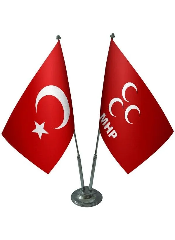 ساترنديزاين Table Top MHP Flag Turkish Flag Double Chrome Poles Table Flag Set