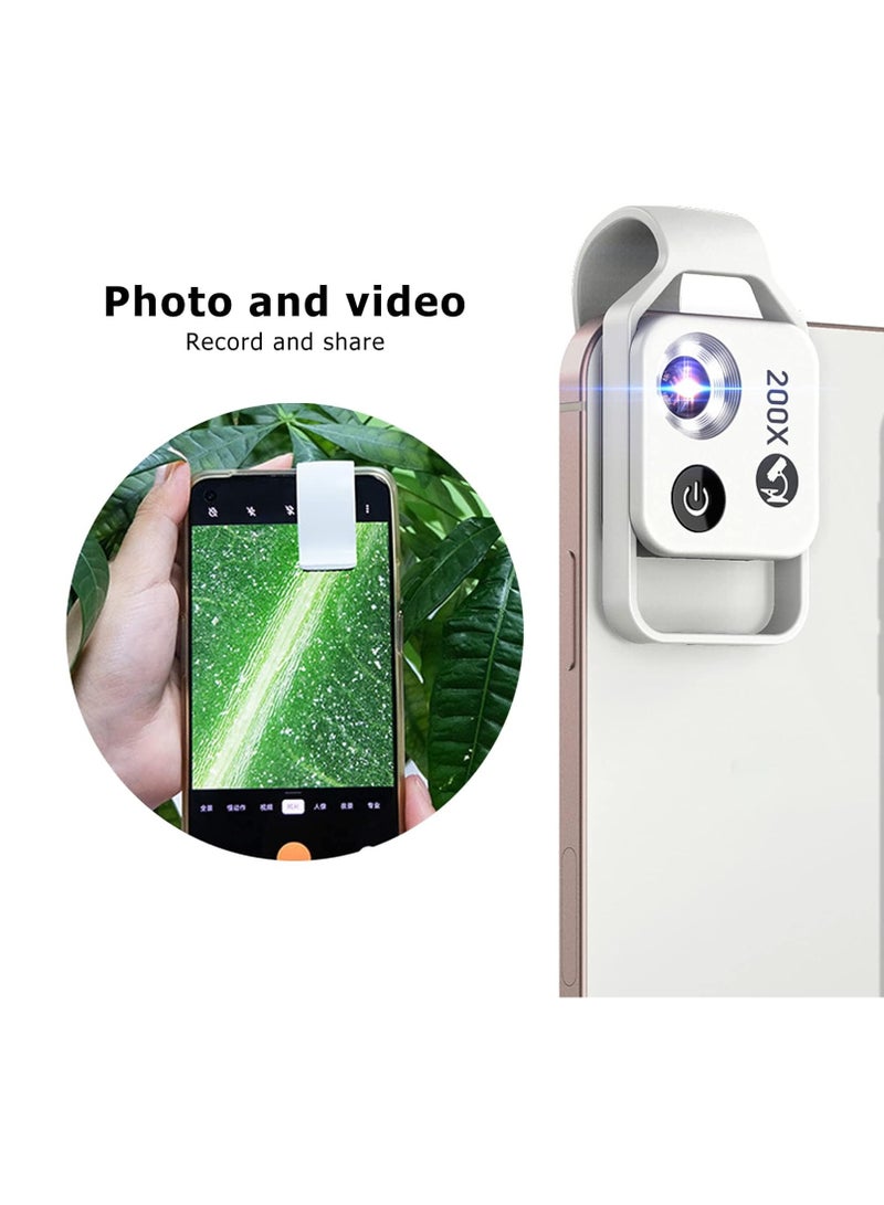 آبيكسل عدسة ميكروسكوب للهاتف المحمول 200X مع عدسة CPL/ضوء LED، مكبر رقمي محمول للطلاب، محدد آثار ميكروسكوبي HD محمول مع مشبك عالمي لمعظم هواتف iPhone/Android، جاهز للاستخدام للتصوير المجهري. - Image 1