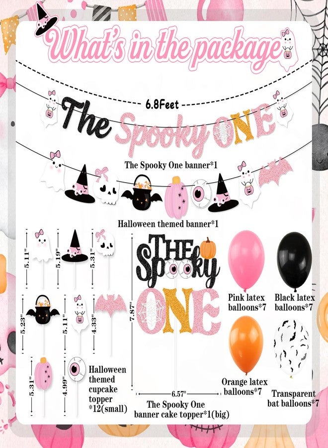 K KUMEED Pink Halloween Party Decorations - Spooky Banner, Ghost Eyeballs, Pumpkin Cake Topper & Latex Balloons for Girls' 1st Birthday - Image 2