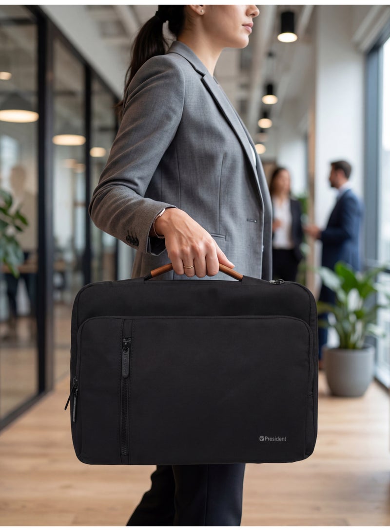 PRESIDENT Waterproof lightweight business laptop bag, can be divided into partitions to store MacBook Air, iPad, mouse and data cables, etc. ( BLACK ) LBP6802 - Image 4