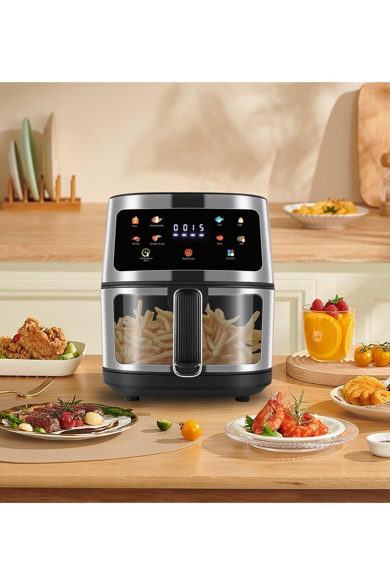 دينكس مقلاة هوائية 8 لتر - نافذة شفافة وضوء داخلي، من الستانلس ستيل سلة غير لاصقة، رقمية تعمل باللمس - Image 4