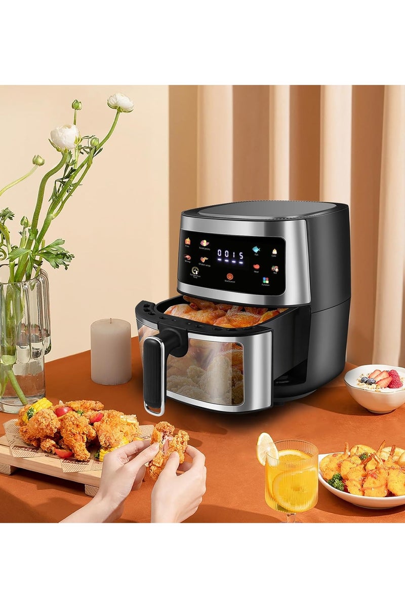 دينكس مقلاة هوائية 8 لتر - نافذة شفافة وضوء داخلي، من الستانلس ستيل سلة غير لاصقة، رقمية تعمل باللمس - Image 5