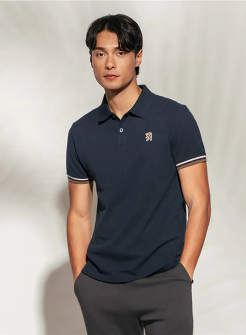 Men’s Cotton Slim Performance Polo with Small Lion Embroidery