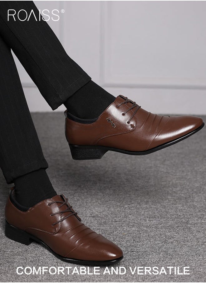 roaiss - Business Formal Leather Shoes for Men Lightweight and Non Slip Pointed Patent Leather Shoes for Office Wedding Business Trip Casual Soft and Breathable Men's Lace up Leather Shoes for Bridegroom - Image 1