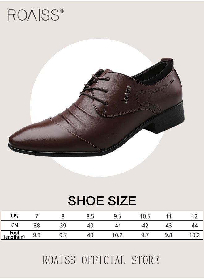 roaiss - Business Formal Leather Shoes for Men Lightweight and Non Slip Pointed Patent Leather Shoes for Office Wedding Business Trip Casual Soft and Breathable Men's Lace up Leather Shoes for Bridegroom - Image 1
