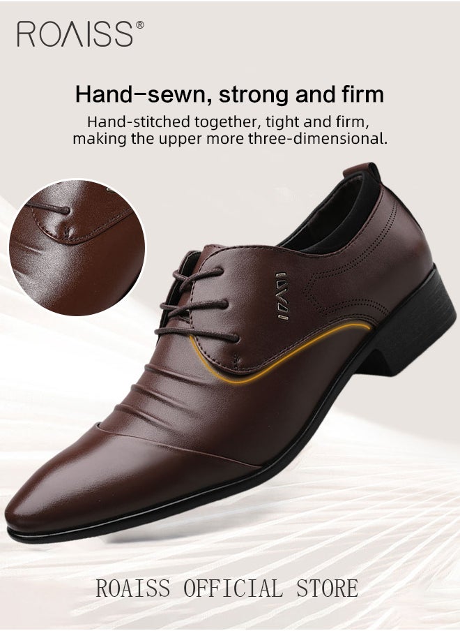roaiss - Business Formal Leather Shoes for Men Lightweight and Non Slip Pointed Patent Leather Shoes for Office Wedding Business Trip Casual Soft and Breathable Men's Lace up Leather Shoes for Bridegroom - Image 1