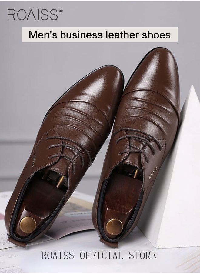 roaiss - Business Formal Leather Shoes for Men Lightweight and Non Slip Pointed Patent Leather Shoes for Office Wedding Business Trip Casual Soft and Breathable Men's Lace up Leather Shoes for Bridegroom - Image 1