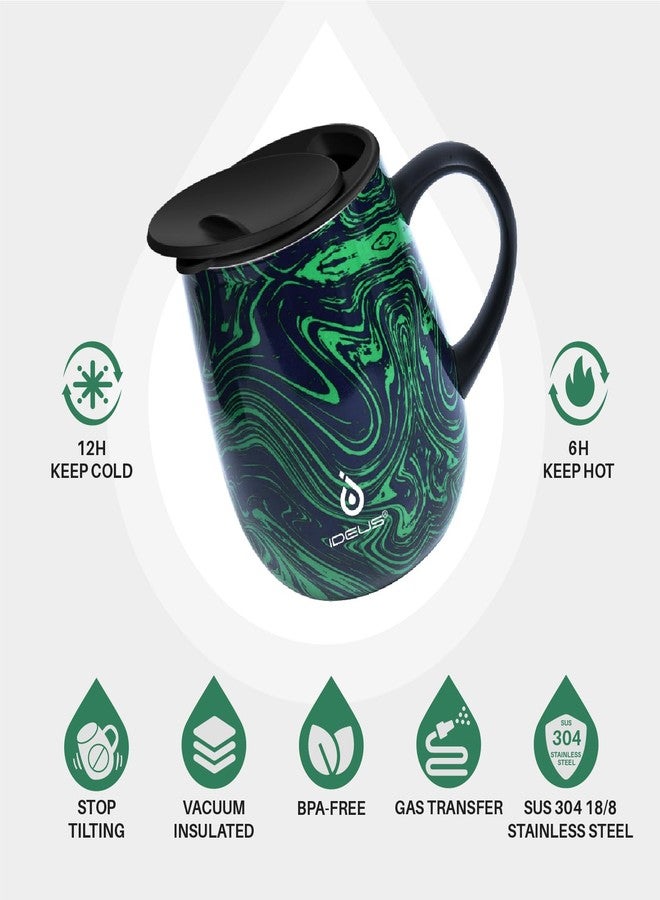 Ideus 16 oz (470 ml) Insulated Coffee Mug with Handle and Lid, Double Wall Stainless Steel Vacuum Thermal Coffee Mug, Travel Coffee Cup Thermal Cup for Home and Office (Green Zebra) - Image 2