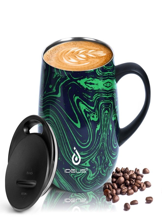 Ideus 16 oz (470 ml) Insulated Coffee Mug with Handle and Lid, Double Wall Stainless Steel Vacuum Thermal Coffee Mug, Travel Coffee Cup Thermal Cup for Home and Office (Green Zebra) - Image 1