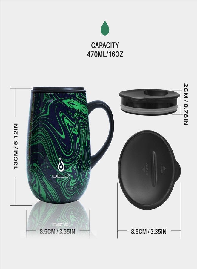 Ideus 16 oz (470 ml) Insulated Coffee Mug with Handle and Lid, Double Wall Stainless Steel Vacuum Thermal Coffee Mug, Travel Coffee Cup Thermal Cup for Home and Office (Green Zebra) - Image 5