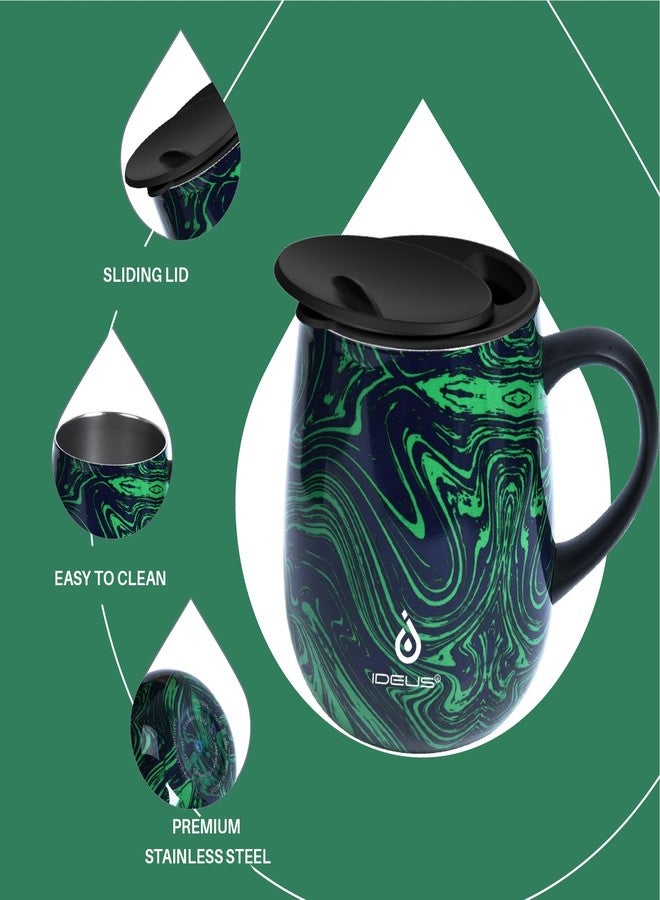 Ideus 16 oz (470 ml) Insulated Coffee Mug with Handle and Lid, Double Wall Stainless Steel Vacuum Thermal Coffee Mug, Travel Coffee Cup Thermal Cup for Home and Office (Green Zebra) - Image 3