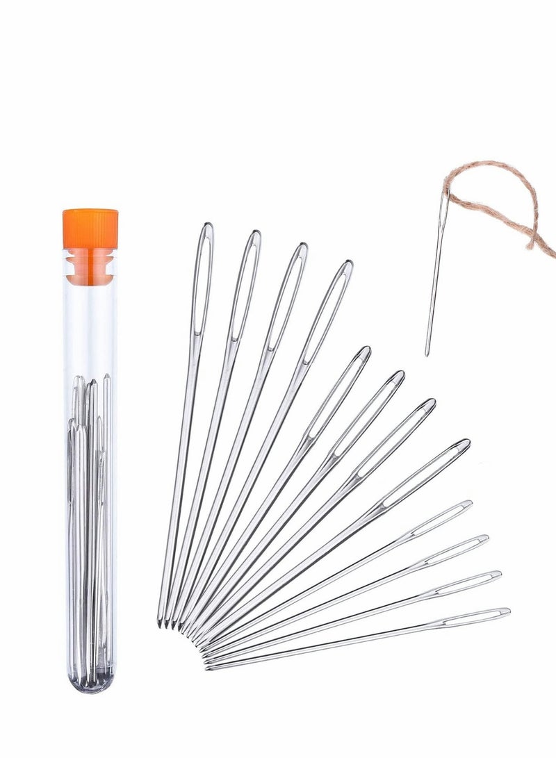 Excefore Large Eye Blunt Needles, Quality Stainless Steel Yarn Knitting Needles, Embroidery Needles for Brocade, and Sewing Needles, Crafting Knitting Weaving Stringing Needles (Silver - 12 Pieces)  - Image 1