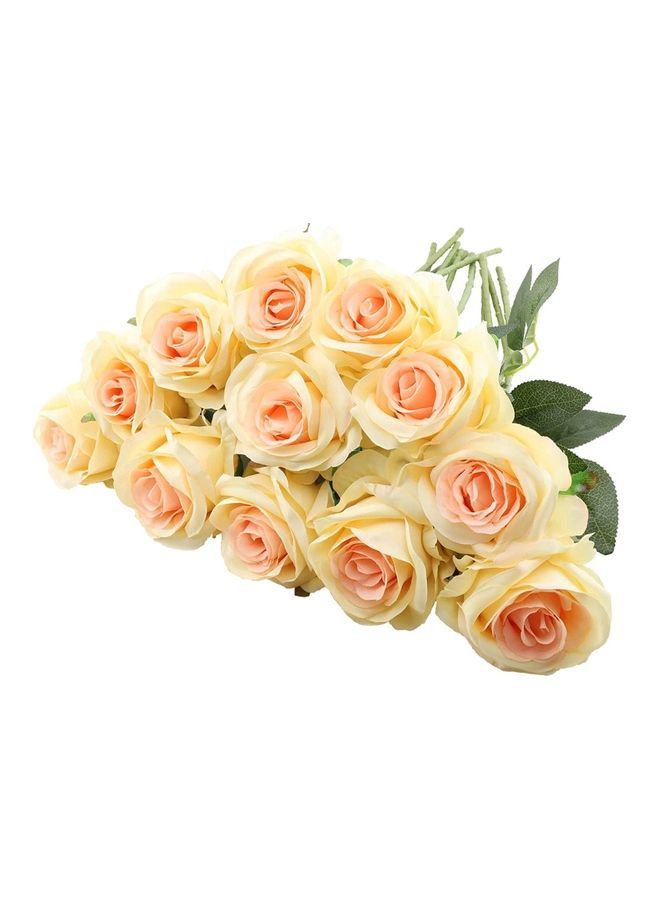 NIBEMINENT 12 -Piece Artificial Long Stem Rose Yellow/Green - Image 1