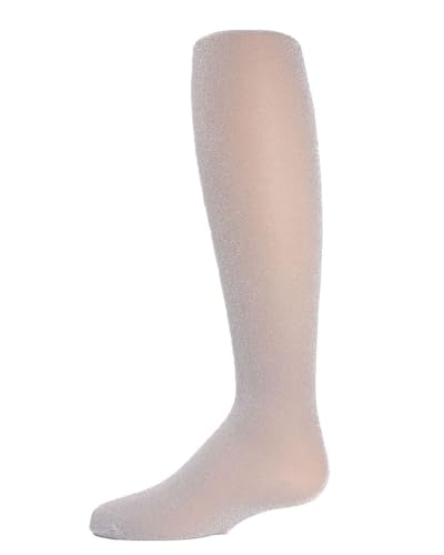 MeMoi Shining Star Shimmer Tights for Girls, Ultra Soft and Lightweight Opaque Girl Tights - Sizes 2-14, Silver, 10-12 - Image 1
