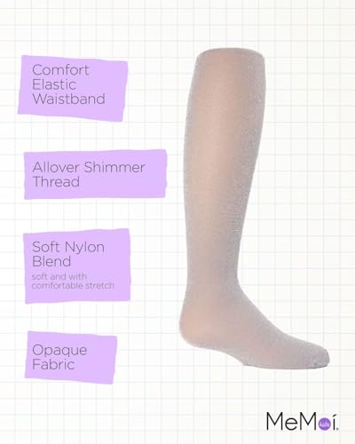 MeMoi Shining Star Shimmer Tights for Girls, Ultra Soft and Lightweight Opaque Girl Tights - Sizes 2-14, Silver, 10-12 - Image 3