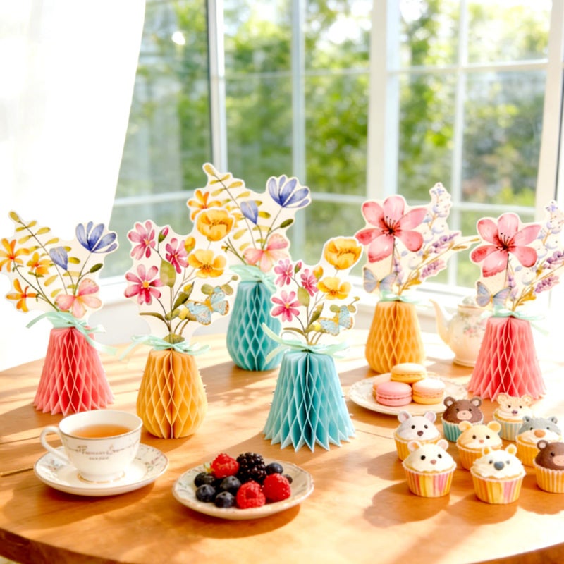 SUNBEAUTY 9PCS Spring Wildflower Party Decorations Wild Flowers Honeycomb Centerpieces for Tables Wildflower Birthday Spring Flower Theme Party Decorations for Garden Baby Shower, Easter, Mothers Day - Image 2