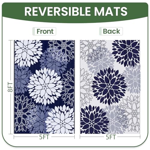 LuxStep Outdoor Rug Waterproof Outdoor Plastic Straw Rug Reversible Patio Rug Mat Outdoor Decor Large Area Mats for RV, Picnic, Backyard, Deck, Balcony, Porch, Beach, Camping, 5' x 8' Blue - Image 3